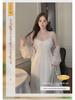 Women's Sexy Large Size Silk Suspender Pajama Set with Butterfly Crystal Sequins & Chest Pads