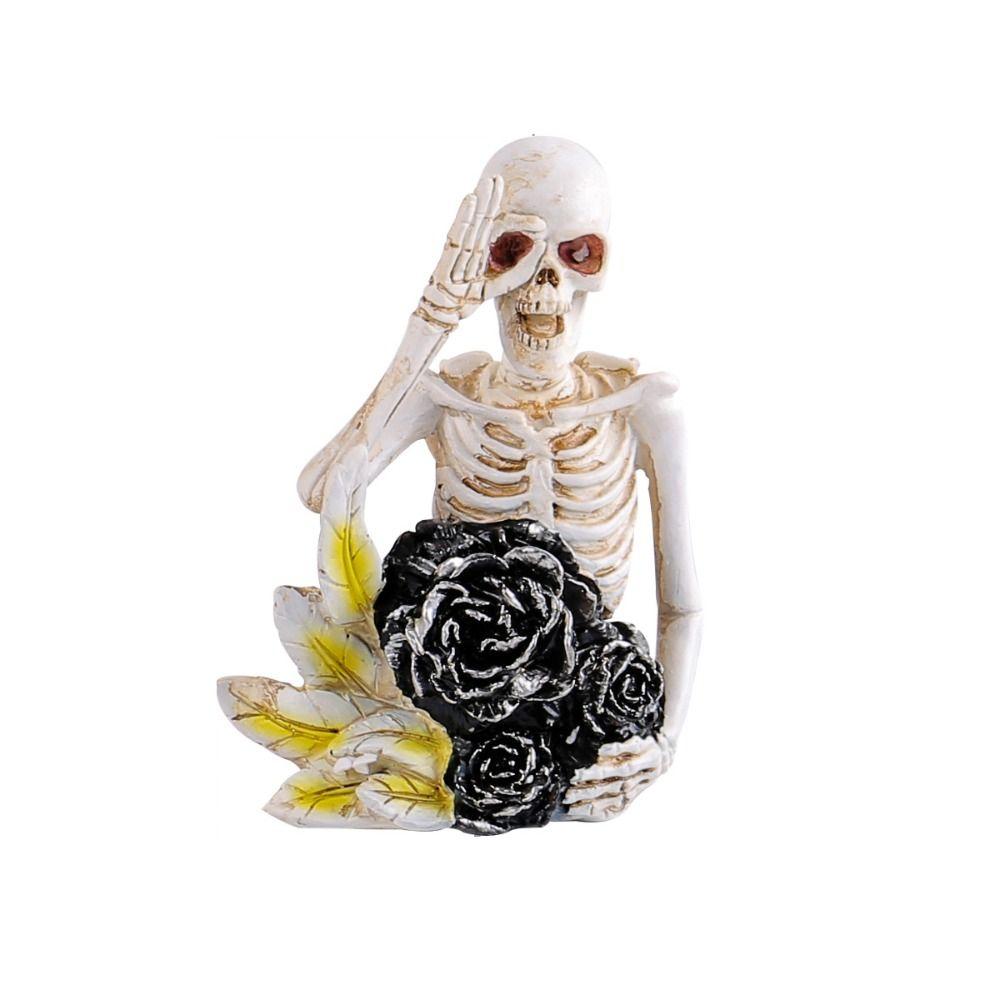 Scary Halloween Skeleton Ornament Funny Unique Fake Human Skull Bones Prank Toys Resin Skeleton Figure Decoration Gift