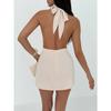 Women's Satin Halter Neck Mini Dress Backless Draped Waist Sleeveless Elegant Cocktail Party Evening Clubwear Short Dress 4 Colors