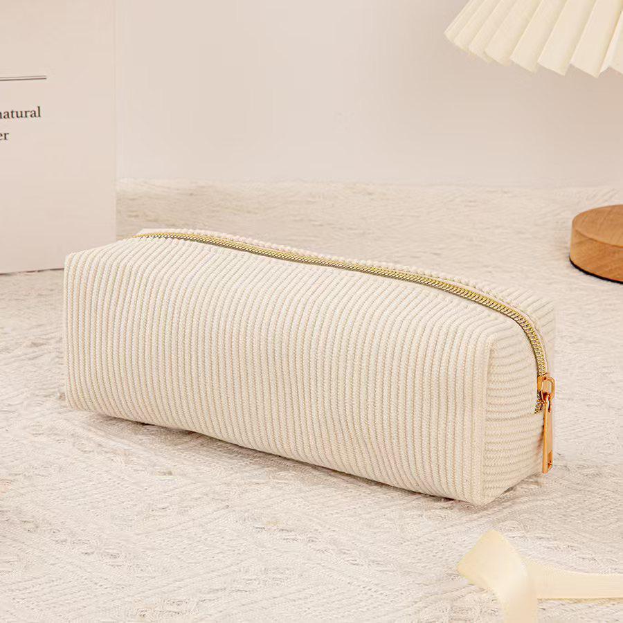 Korean-Style Corduroy Pencil Case & Makeup Bag - Newcomer Discount