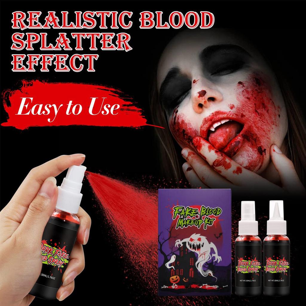 Fake Blood Spray For Cosplay Washable Clothes & Facial Blood Scary Styling Blood Spray 50ml*2
