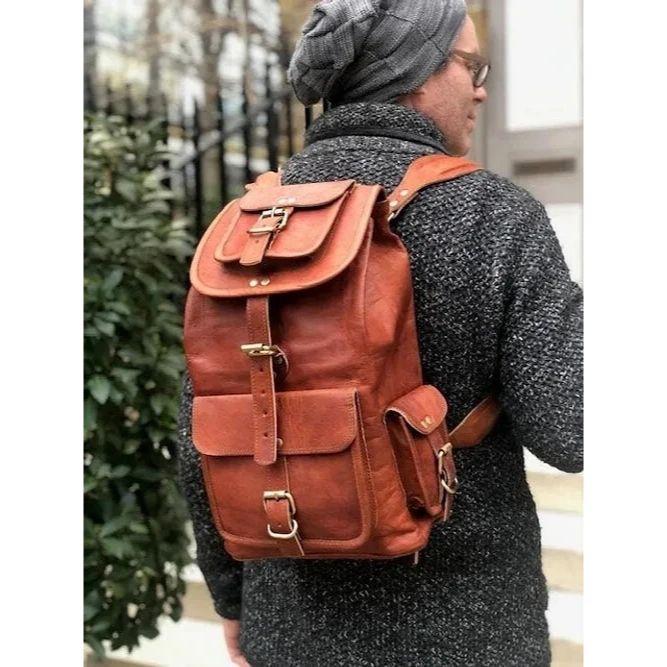 Vintage Genuine Leather Bag Rucksack Backpack Travel Men's New  Laptop Real