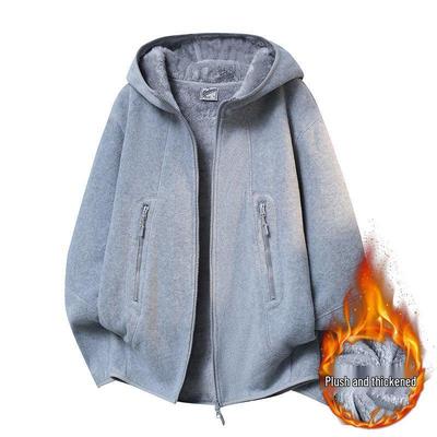 Men's Plus Velvet Thickened Hooded Casual Jacket - Versatile Autumn/Winter Youth Outerwear