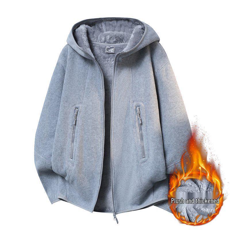 Men s Plus Velvet Thickened Hooded Casual Jacket - Versatile Autumn/Winter Youth Outerwear M