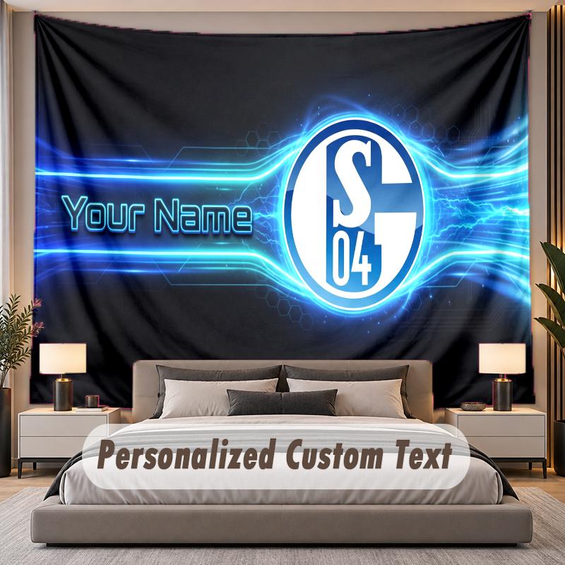 Custom Name Text Tapestry Schalke 04 FC Personalized Polyester Wall Tapestry For Bedroom And Room