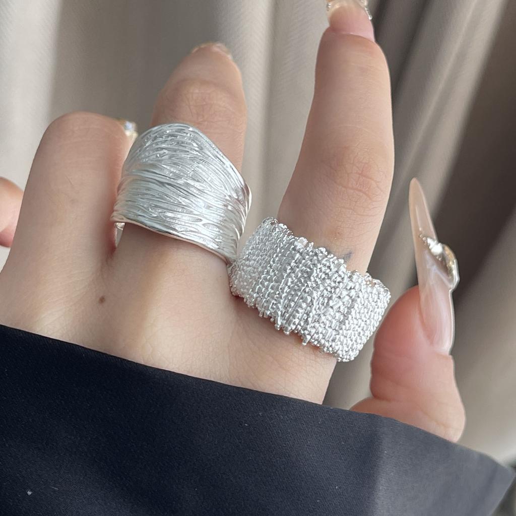 Pierścionki ze srebra 925 dla kobiet Geometryczna Delikatna Biżuteria Palec Regulowany Szeroki Błyszczący Pierścionek Na Imprezę Prezent Urodzinowy