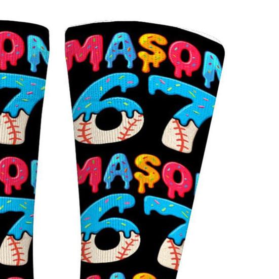 Mason 67 Baseball Socks Funny Cream Drips Six Seven Socks Stretchy Colorful Socks Birthday Xmas Gift for Women Friends