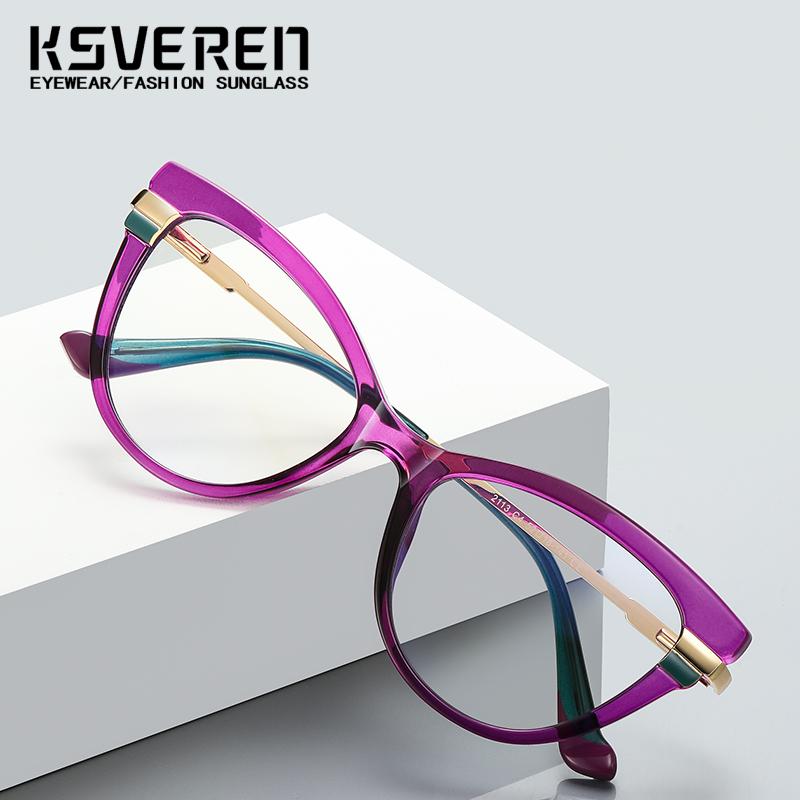 TR90 Fashion Cat Eye Myopia Glasses Outdoor Photochromic Women Anti Blue Light Glasses Prescription Optical Glasses KSVEREN