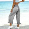 Women’s Plaid Wide Leg Pants with Ruffle Hem High Waist Loose Fit Lightweight Cropped Trousers for Casual Wear