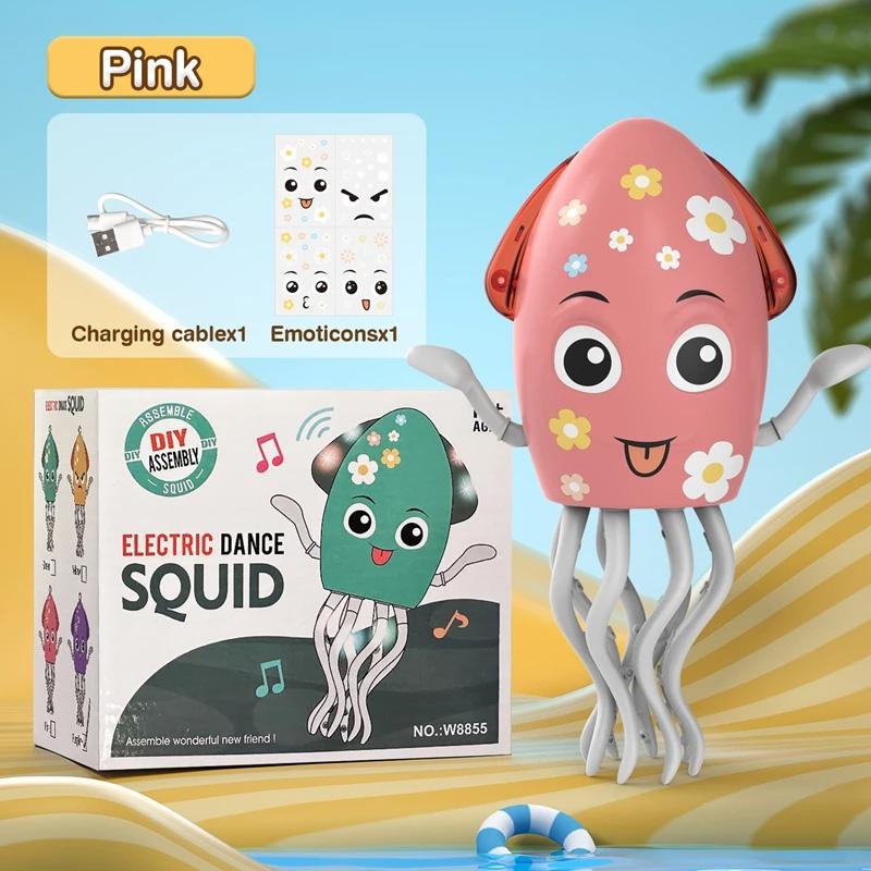 DIY Electric Dancing Octopus Kids Electronic Pet Toys Cartoon Interactive Obstacle Avoidance Moving Toy Funny Birthday Gifts розовый