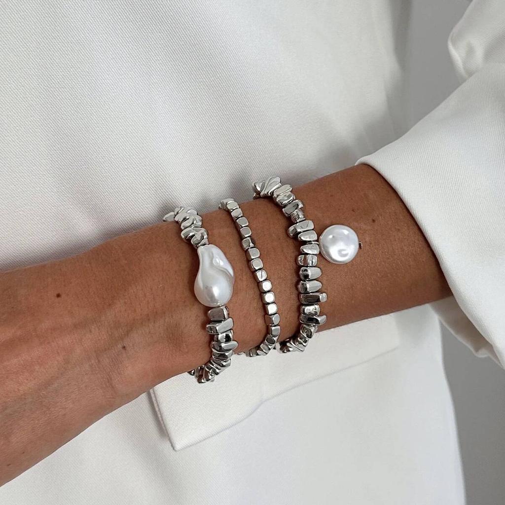 Ingemark 3Pcs/Set Elegant Baroque Imitation Pearl Bracelet Women 2026 New Trend Acrylic Beaded Bracelet Stackable Hand Jewelry