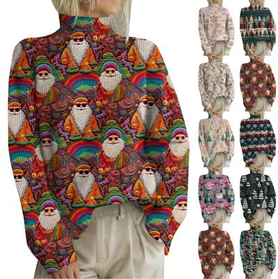 Weihnachts-Sweatshirts für Damen, Strickpullover, süßes Hemd, Herbst, Rollkragenpullover, Tops