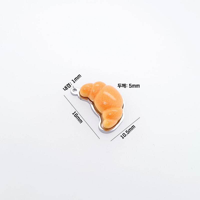 Surgical steel croissant bread pendant accessory