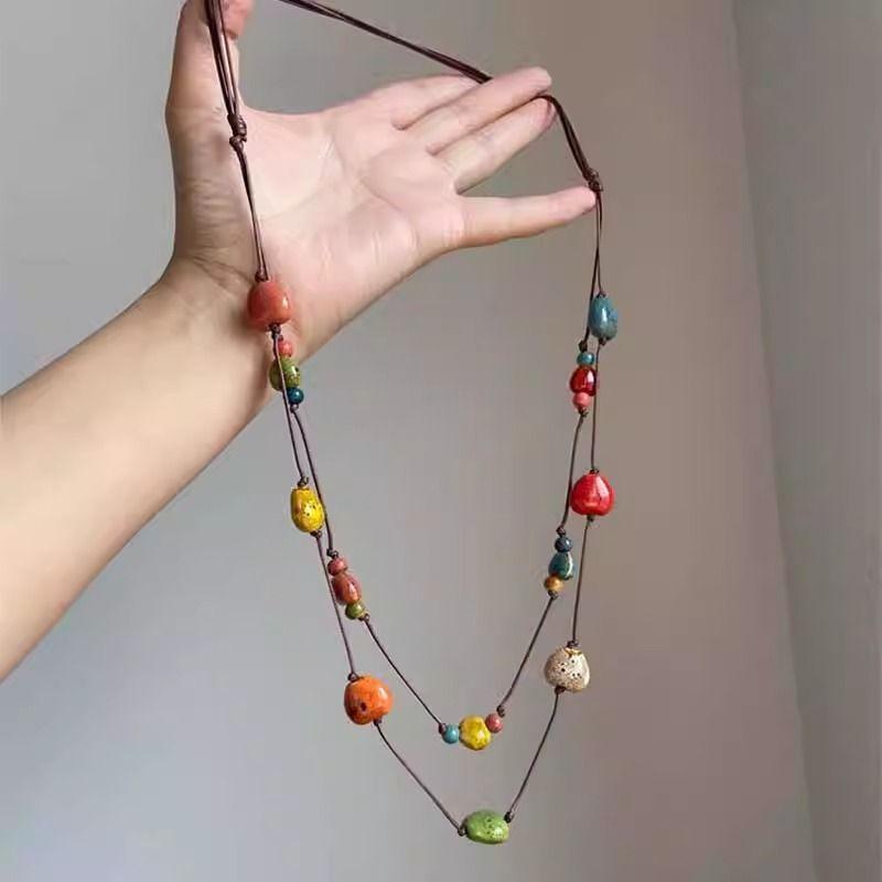 Этнический стиль цветное керамическое бусины ожерелье Новый китайский стиль литературный круглые бусины цепочка для свитера кулон Стиль для путешествий и отпуска аксессуары