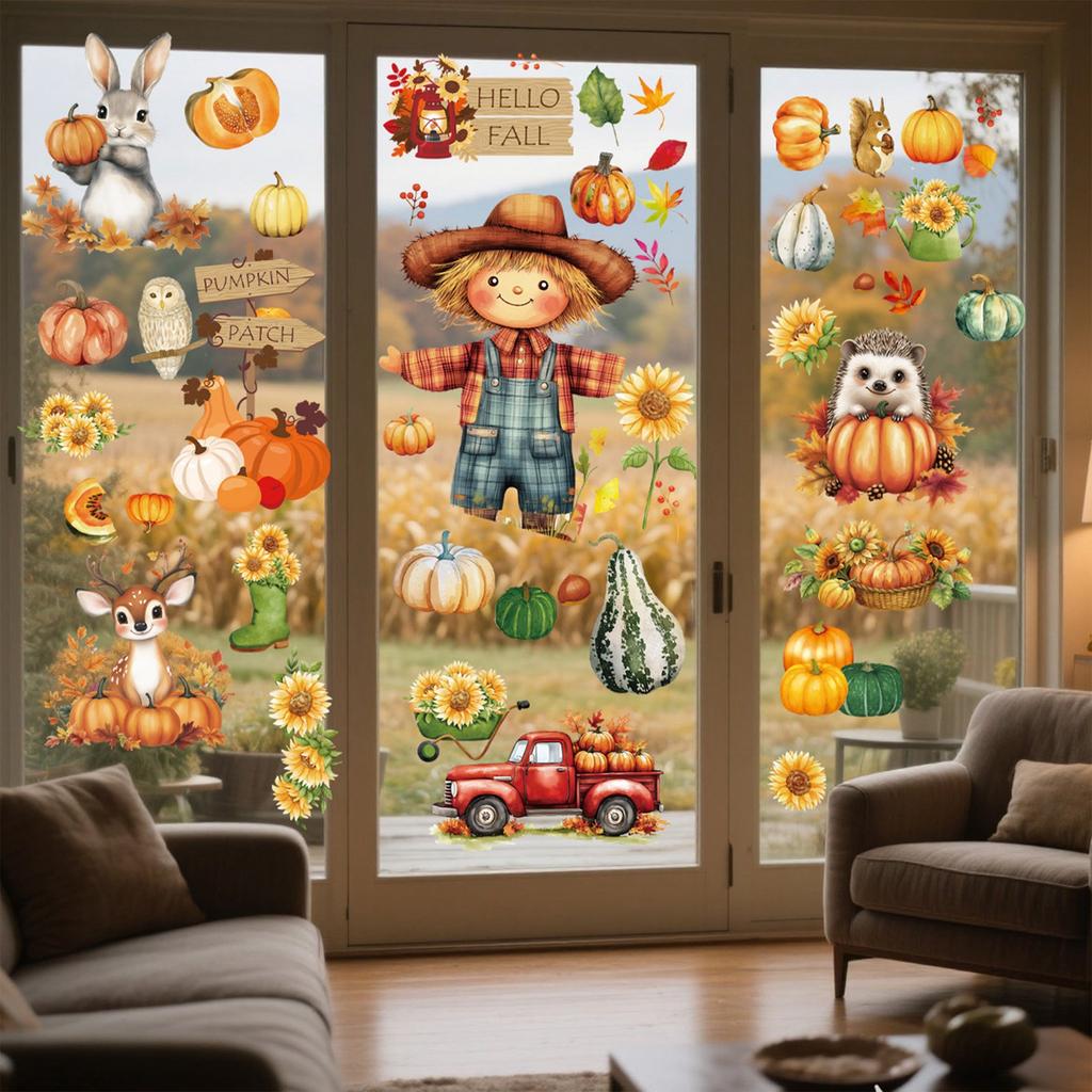 Thanksgiving Day Window Stickers Bathroom Shadow Clings Turkey Pumpkin 2026 2027 New Year's Eve Birthday Party Decoration Favors