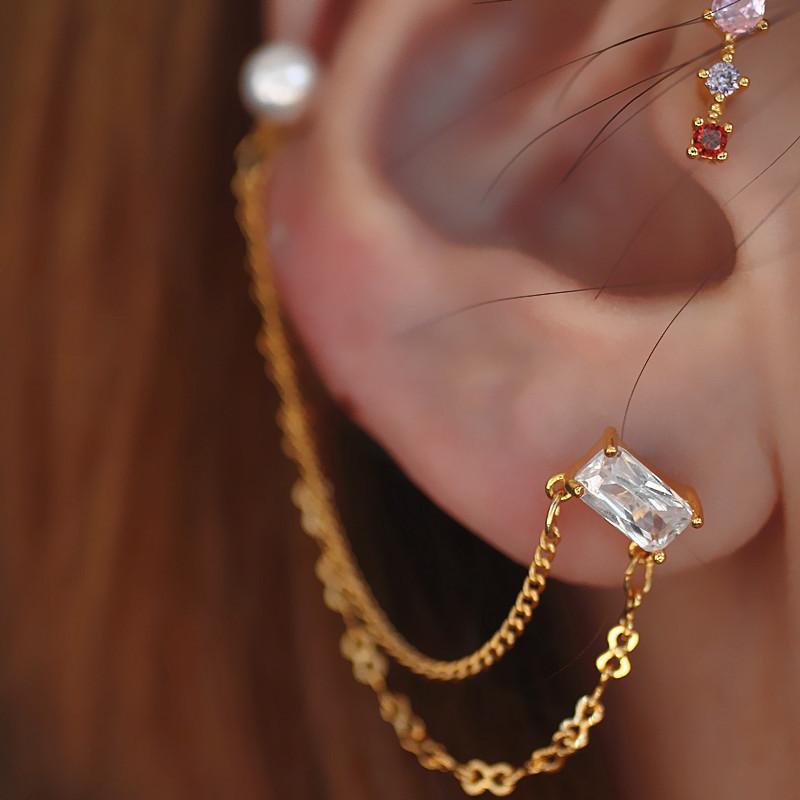 

Два пирсинга ушей в корейском стиле, многослойные гвоздики для ушных косточек, кисточка, преувеличенная цепочка для ушей, новый стиль