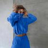 Womens Fleece Two-Piece Set: High-Neck Half-Zip Cropped Hoodie High-Waisted Casual Pants