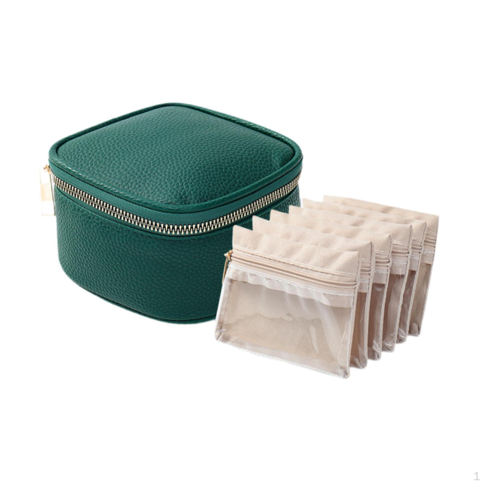 

Jewellery Box PU Leather Organiser Stylish Elegant with 6 Velvet Pouch Portable Jewelry зелёный