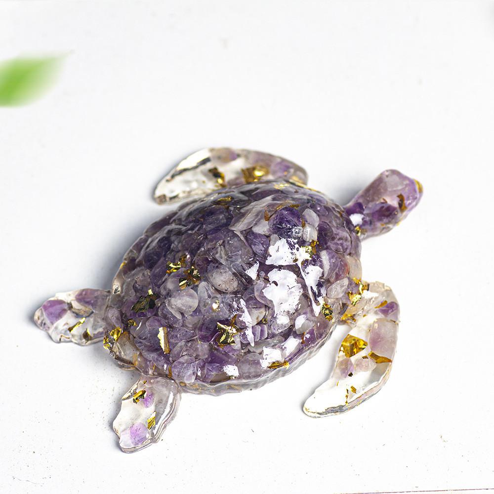 Natural Water Crystal Turtle Sculpture Resin Craft Tabletop Lucky Charm For Home And Office Use