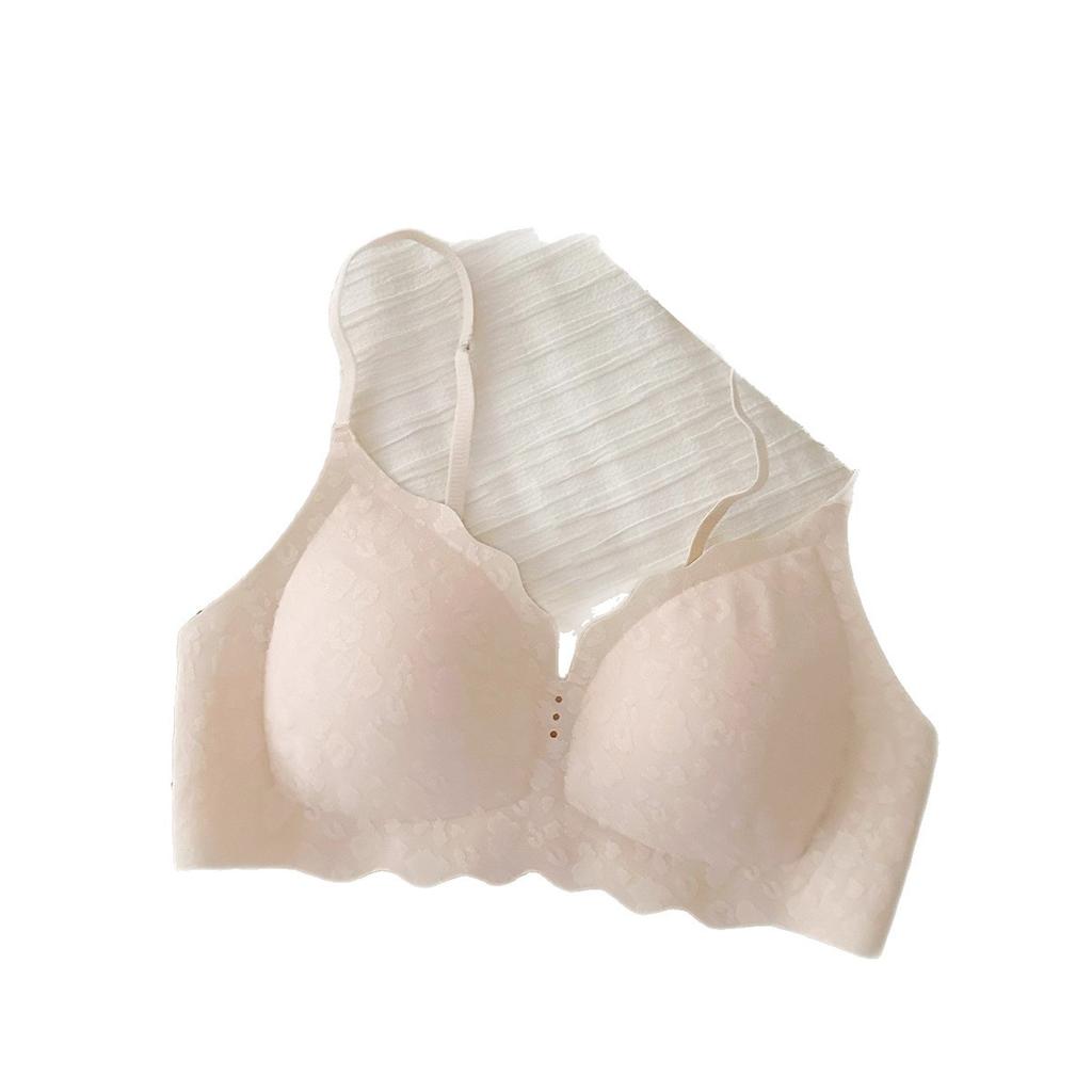 Cream floral, underwear women's small breasts gather thin, no steel ring jelly strip soft support pull French bra cover