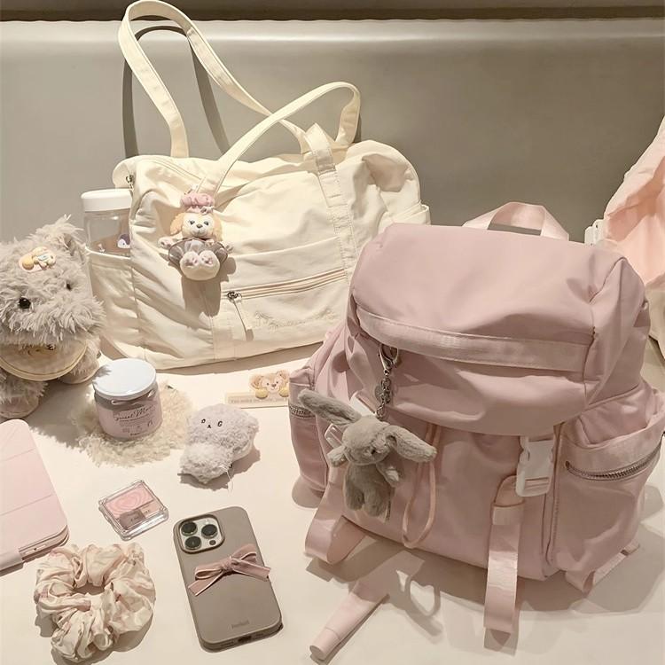 Sweet pink nylon backpack bag female style high value travel backpack student class bag