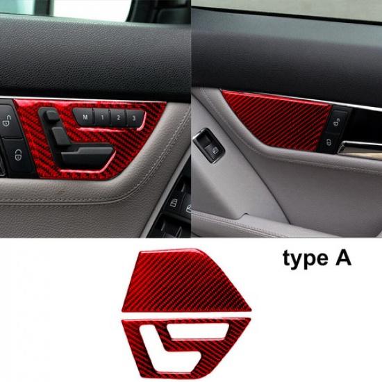 Red Carbon Fiber Seat Console Button Cover For Mercedes-Benz C-Class W204 Type A