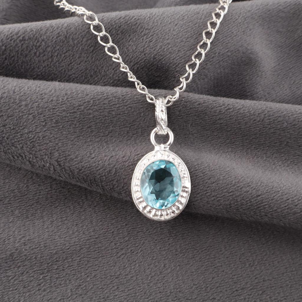 Sky Blue Topaz Gemstone Pendant, Handmade Gorgeous Jewelry, 925 Sterling Silver Jewelry, Everyday Pendant For Wedding Gift