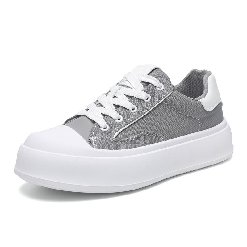 Four Seasons Students Low Top Solid Color Thick-soled Heightening Shoes Men's Korean Version Lace-up Casual Board Shoes Street Canvas Tide Shoes