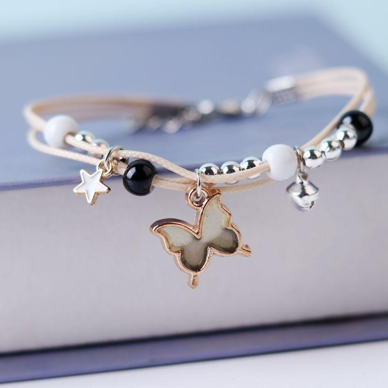 Cute Colorful Butterfly Bracelet for Women Girl Fashion Hand-woven Star Bell Beads Flower Pendant Bracelet Sister's Jewelry