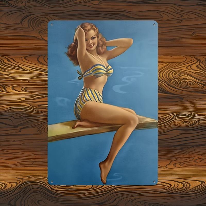 Pin-Up Girls Tin Sign, Retro Metal Wall Art
