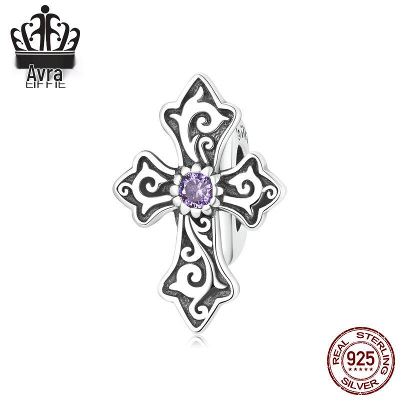 

Everle Винтажный браслет-крест из стерлингового серебра с фиолетовым цирконом