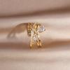 Korea  Design Fashion Jewelry 14K Real Gold Plating Multilayer Zircon Ring Elegant Women's Opening Adjustable Ring
