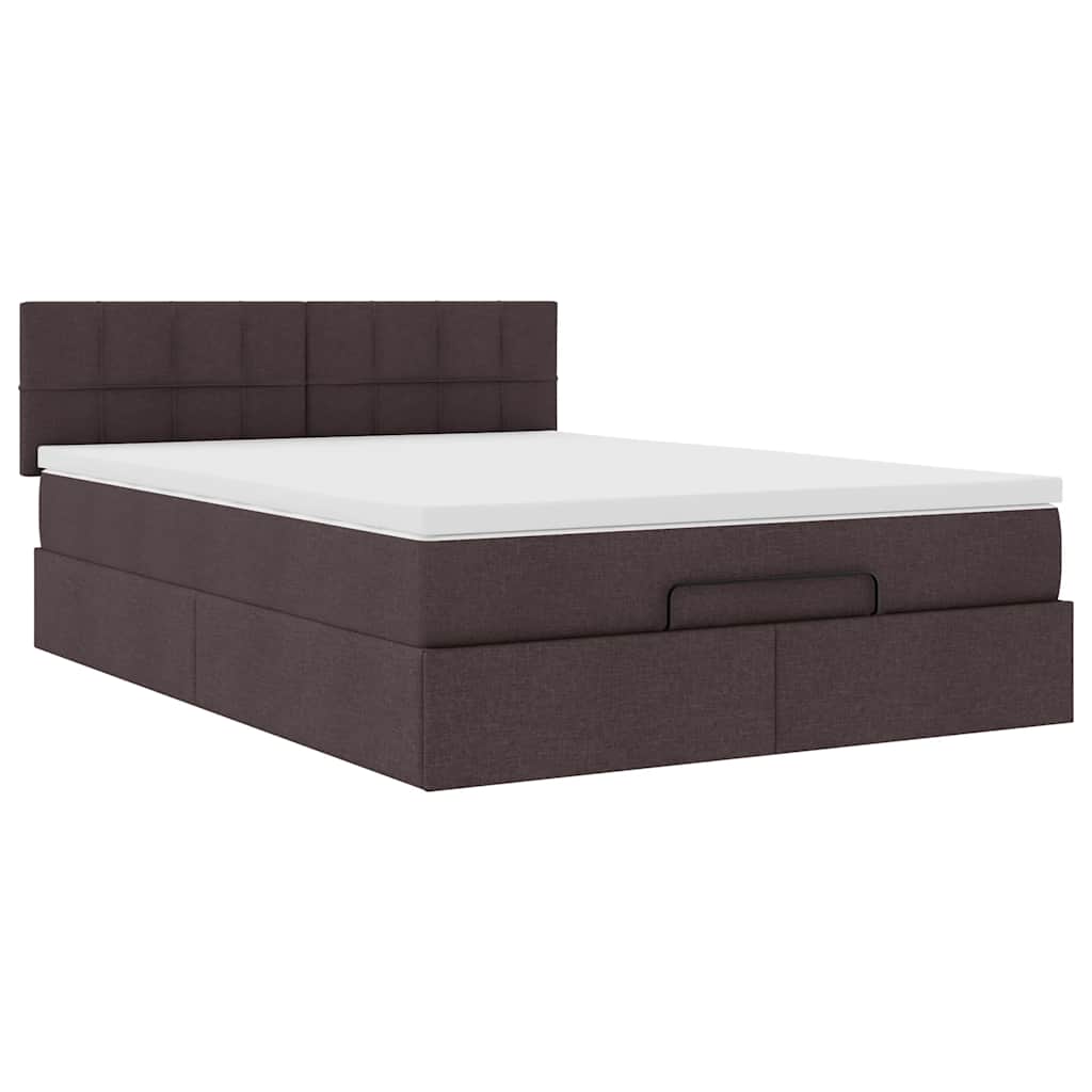 Ottoman Bed with Mattress Dark Brown 140x200 cm Fabric