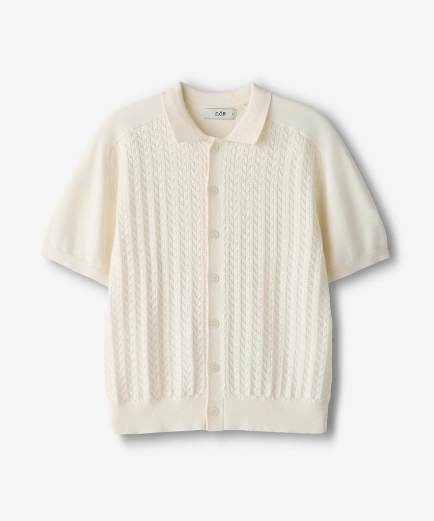 ECORR Front Cable Crop Short Sleeve Knit Cardigan_Ivory