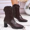 Winter New French High-heeled Boots Retro Pointed Toe V-mouth Thick-heeled Women's Boots Multi-color Large-size Boots