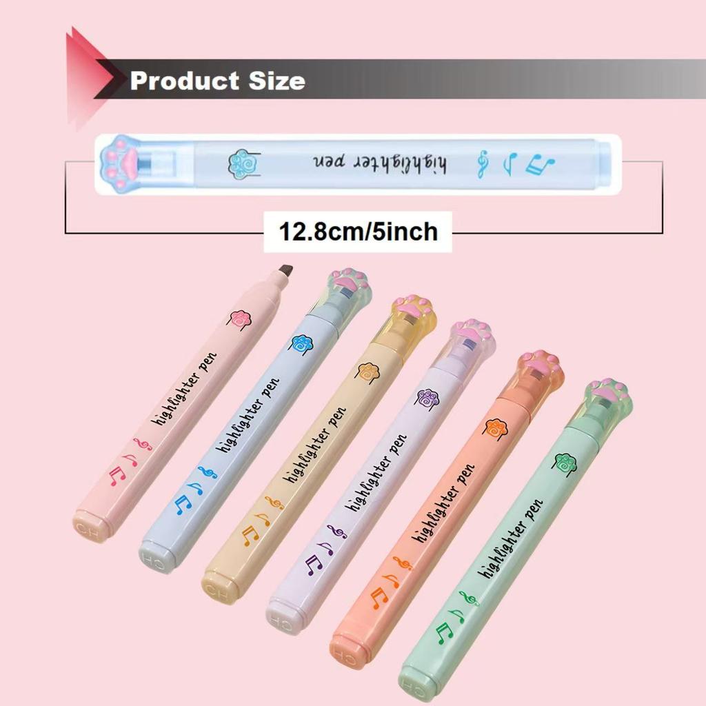 6pcs Cat Paw Highlighters – Fun, Vibrant Markers for Students & Office Note-Taking