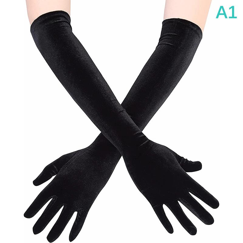 53cm Kalt Warm Goldener Samt Polyester Handschuhe Kleid Hochzeits Handschuhe Fäustlinge A1 black