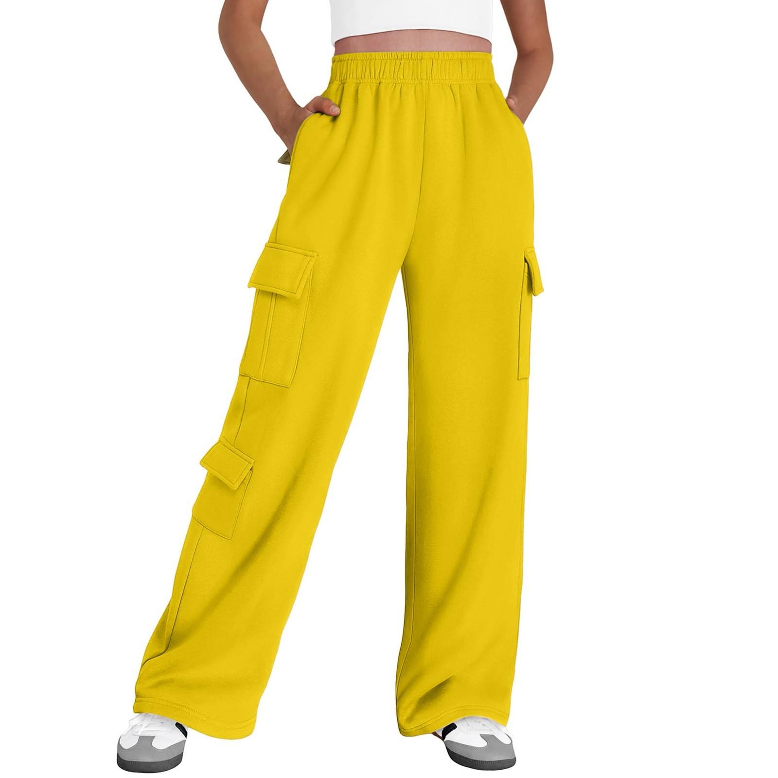 

Женские спортивные штаны карго широкие штаны мешковатые джоггеры с карманами XL жёлтый