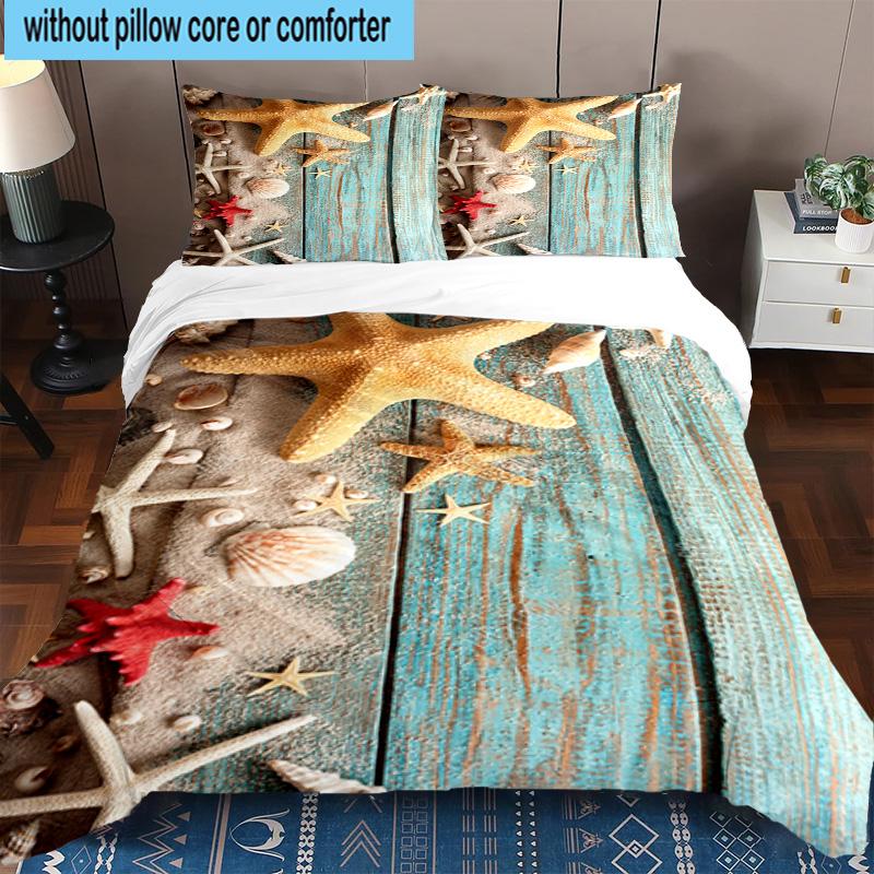 Ocean Starfish Shells 3pcs Bedding,Including 1pc Duvet Cover And 2pcs Pillowcases Perfect for Christmas,Ideal for Bedroom, Dormitory