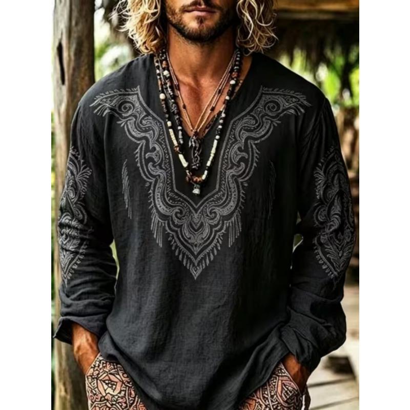 T-shirt casual da uomo a maniche lunghe con stampa