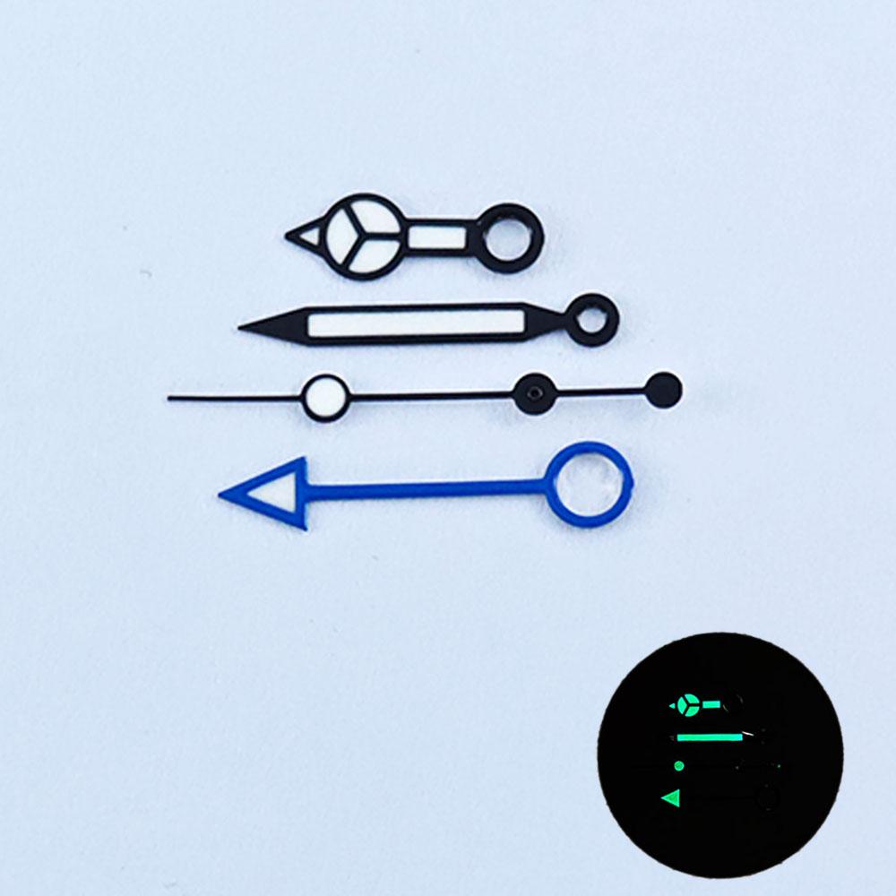 GMT NH34 Watch Hands Black 4Pins Fit NH34A Movement Blue Green Luminous Pointers Gmt-Needles Mod for Seiko Mod Parts
