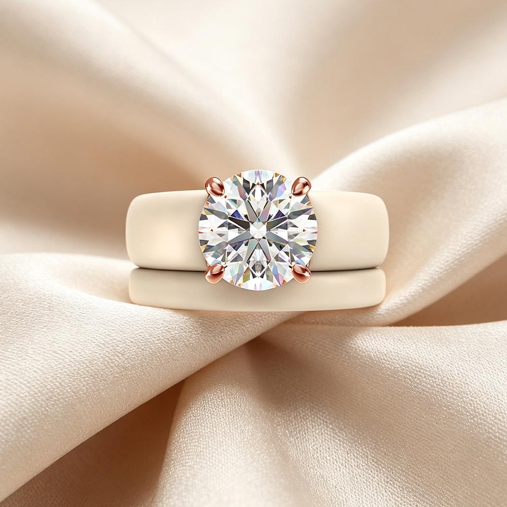 Runder Zirkonia-Ring mit 2-lagigem beigem Silikonband, Moderner klobiger Roségold-plattierter Statement-Ring, Brautversprechen Je 9