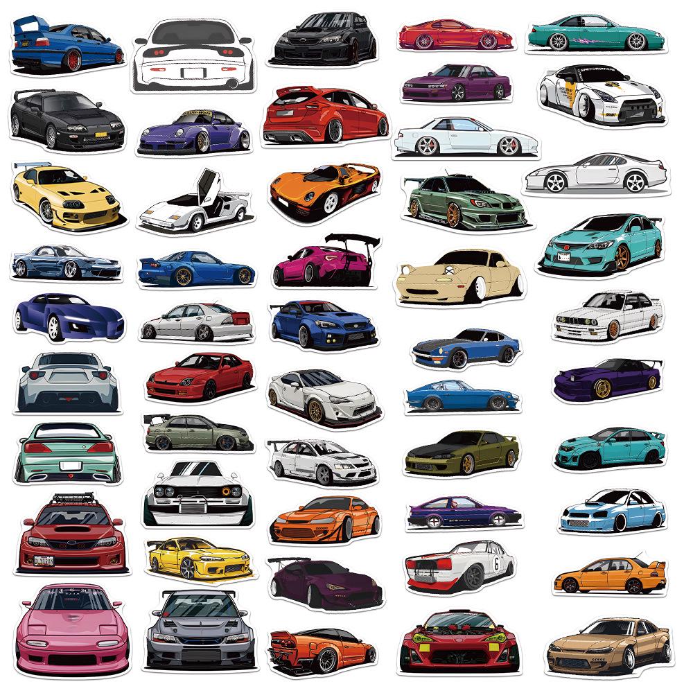 

50 листов мультяшных наклеек со спортивным автомобилем GTR - Креативный декор для телефонов, стаканов для воды, планшетов