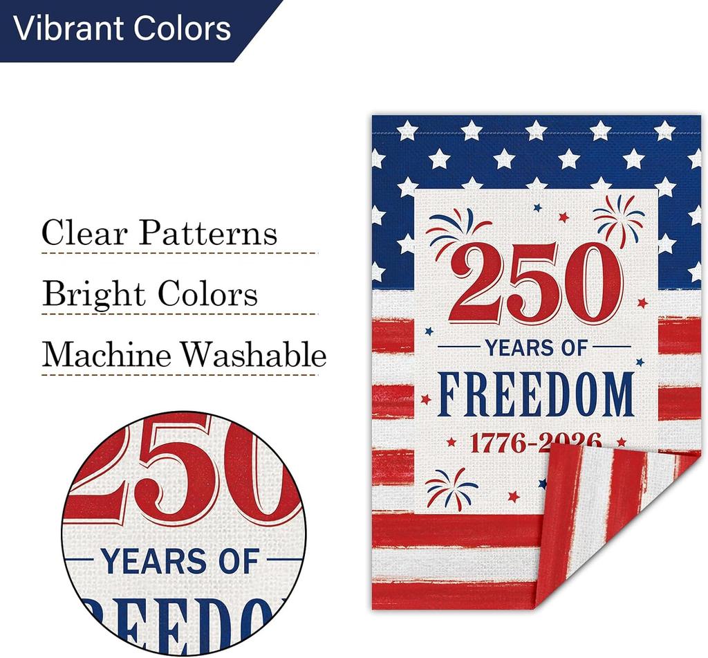 Louise Maelys 250th Anniversary Garden Flag 12x18 Inch, 250 Years American Patriotic USA Yard Banner Sign Double Sided, Comm