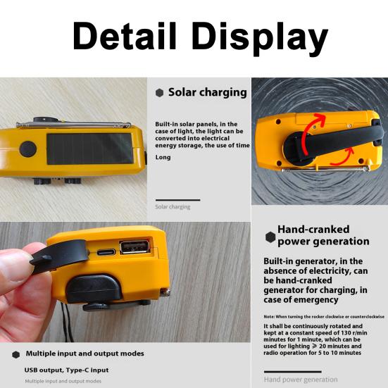 Emergency Solar Radio Design Portable Hand with LED Flashlight Compact Crank Solar Powered Rechargeable