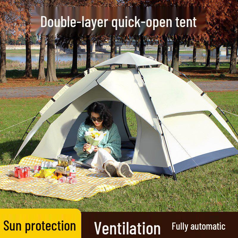 Automatic Folding Double-Layer Beach Tent for 3-4 People - Quick-Open, Thickened, Rainproof Camping Shelter