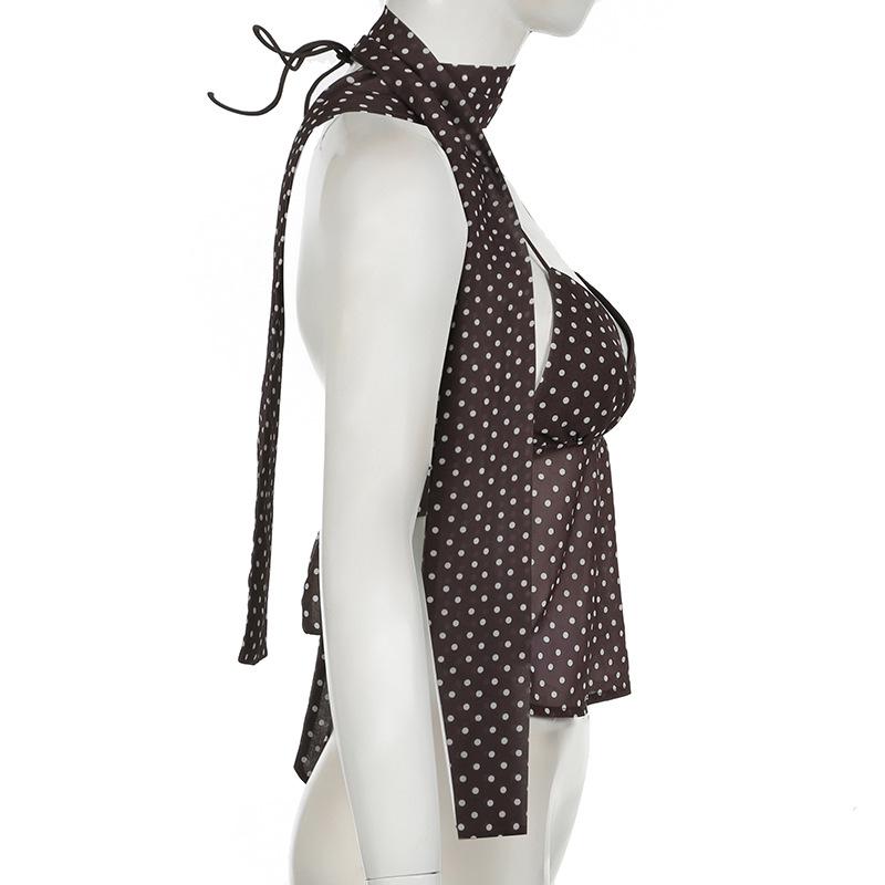 y2k Tops Summer Women Vest Polka Dot Print Spaghetti Strap Sleeveless Camisole with Scarf Vintage Clothes Streetwear