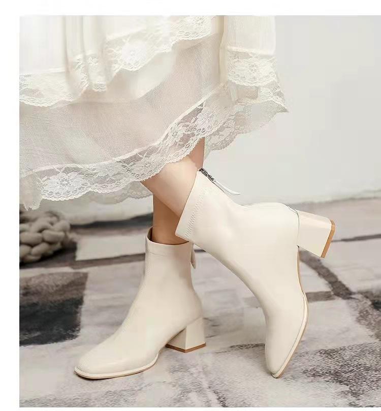 

Martin boots women s 2025 new autumn and winter Korean version square head thick heel zipper high heel velvet medium tube thin short boots 35