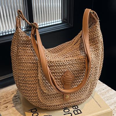 Leisure High-capacity Seaside Beach Vacation Grass Woven Bag for Women's  New Versatile Crossbody Bag Woven Shoulder Bag