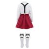 Girls Preppy Style Turndown Collar Bow Top Long or Short Sleeve Button Down with Elastic Waistband Overalls Skirt and Socks Outfit